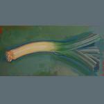 Leek, watercolor and acrylic on board