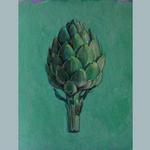 Artichoke, watercolor and acrylic on board