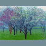 Dogwood and Redbud, gouache and acrylic on board