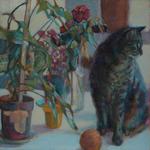 Green Cat, oil on canvas
